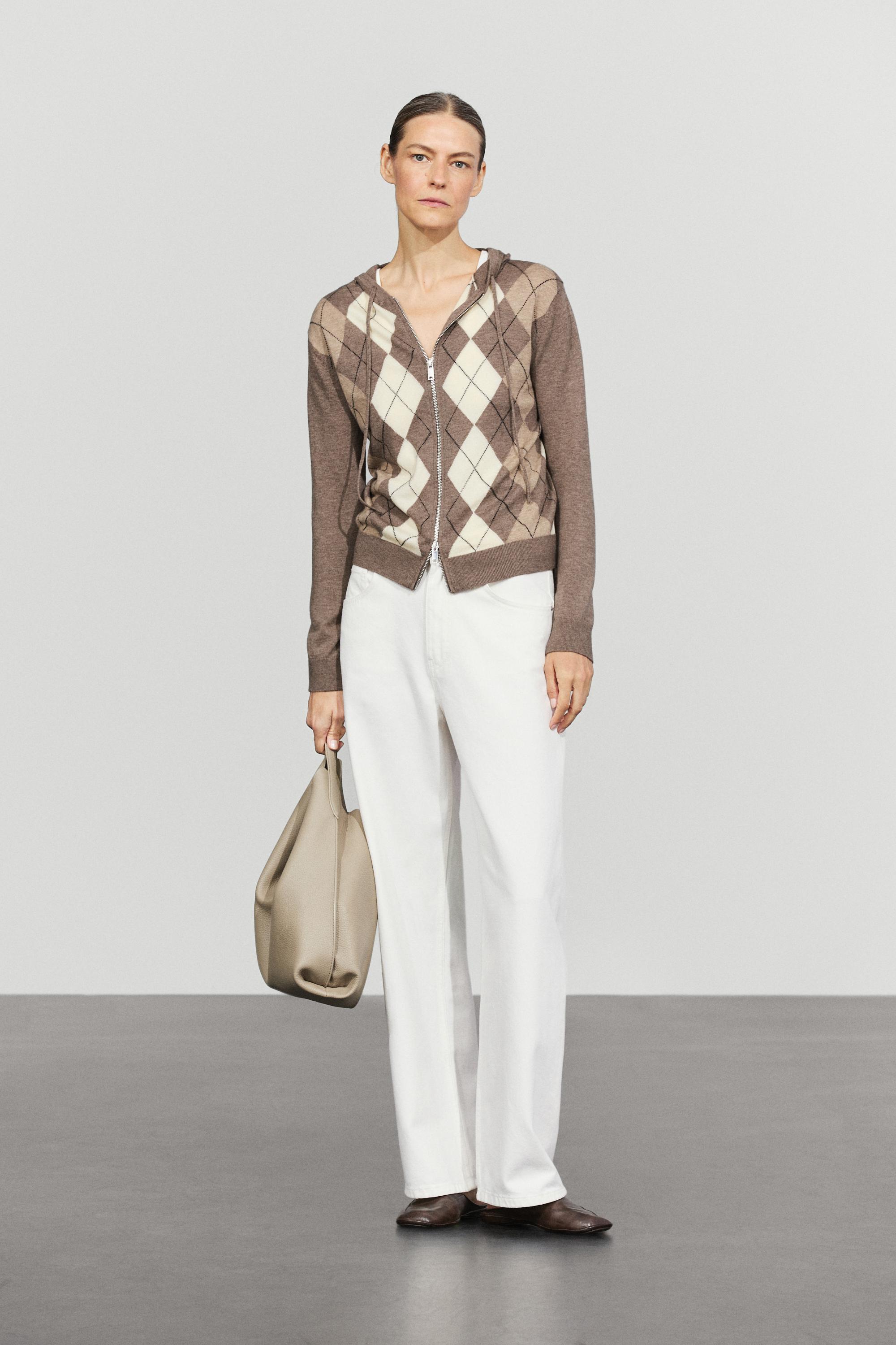 Hooded zip-up knit cardigan